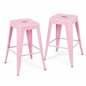 English Elm 24 Inch Backless Metal Counter Stools Set of 2 Industrial Kitchen Island Seating Pink B347P470411