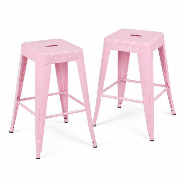 English Elm 24 Inch Backless Metal Counter Stools Set of 2 Industrial Kitchen Island Seating Pink B347P470411