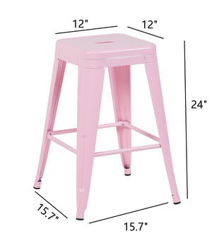 English Elm 24 Inch Backless Metal Counter Stools Set of 2 Industrial Kitchen Island Seating Pink B347P470411