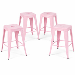 English Elm 24 Inch Backless Metal Counterstools Set of 4 Industrial Powder Coated Kitchen Bar Seats Pink B347P470414