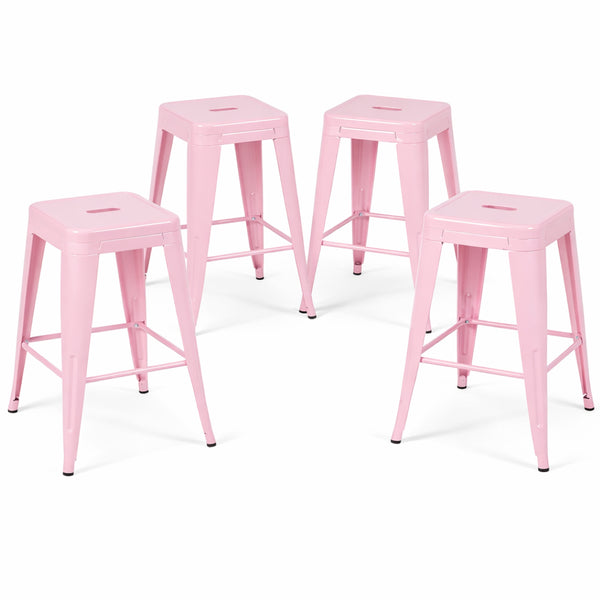 English Elm 24 Inch Backless Metal Counterstools Set of 4 Industrial Powder Coated Kitchen Bar Seats Pink B347P470414