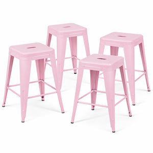 English Elm 24 Inch Backless Metal Counterstools Set of 4 Industrial Powder Coated Kitchen Bar Seats Pink B347P470414