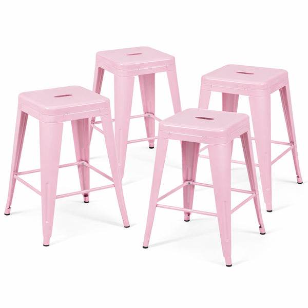 English Elm 24 Inch Backless Metal Counterstools Set of 4 Industrial Powder Coated Kitchen Bar Seats Pink B347P470414