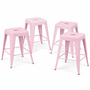 English Elm 24 Inch Backless Metal Counterstools Set of 4 Industrial Powder Coated Kitchen Bar Seats Pink B347P470414