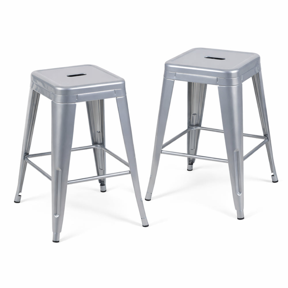 English Elm 24 Inch Backless Metal Counter Stools Set of 2 Industrial Kitchen Island Seating Antique Silver B347P470424