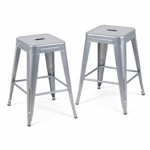 English Elm 24 Inch Backless Metal Counter Stools Set of 2 Industrial Kitchen Island Seating Antique Silver B347P470424