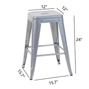 English Elm 24 Inch Backless Metal Counter Stools Set of 2 Industrial Kitchen Island Seating Antique Silver B347P470424