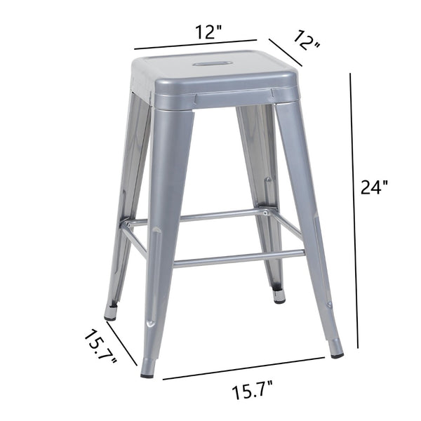 English Elm 24 Inch Backless Metal Counter Stools Set of 2 Industrial Kitchen Island Seating Antique Silver B347P470424