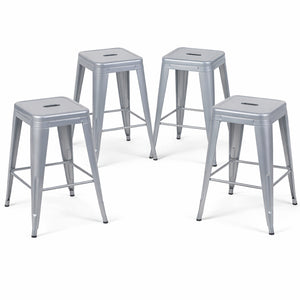 English Elm 24 Inch Backless Metal Counterstools Set of 4 Industrial Powder Coated Kitchen Bar Seats Antique Silver B347P470428