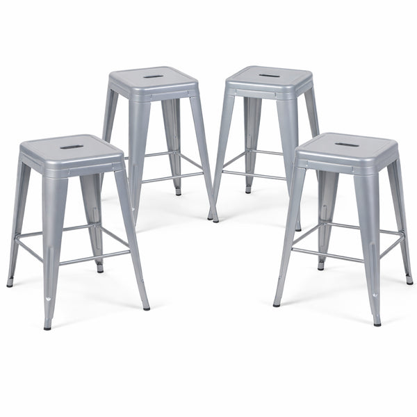 English Elm 24 Inch Backless Metal Counterstools Set of 4 Industrial Powder Coated Kitchen Bar Seats Antique Silver B347P470428