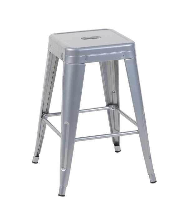 English Elm 24 Inch Backless Metal Counterstools Set of 4 Industrial Powder Coated Kitchen Bar Seats Antique Silver B347P470428