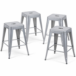 English Elm 24 Inch Backless Metal Counterstools Set of 4 Industrial Powder Coated Kitchen Bar Seats Antique Silver B347P470428