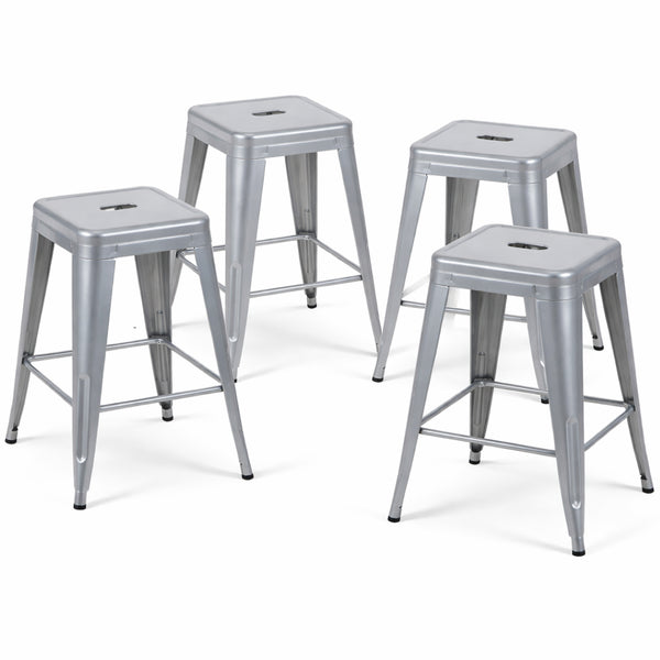 English Elm 24 Inch Backless Metal Counterstools Set of 4 Industrial Powder Coated Kitchen Bar Seats Antique Silver B347P470428