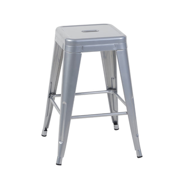 English Elm 24 Inch Backless Metal Counterstools Set of 4 Industrial Powder Coated Kitchen Bar Seats Antique Silver B347P470428