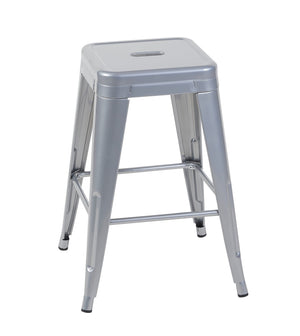 English Elm 24 Inch Backless Metal Counterstools Set of 4 Industrial Powder Coated Kitchen Bar Seats Antique Silver B347P470428