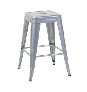 English Elm 24 Inch Backless Metal Counterstools Set of 4 Industrial Powder Coated Kitchen Bar Seats Antique Silver B347P470428