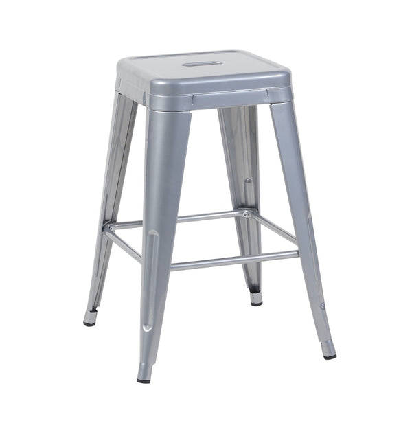 English Elm 24 Inch Backless Metal Counterstools Set of 4 Industrial Powder Coated Kitchen Bar Seats Antique Silver B347P470428