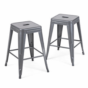 English Elm 24 Inch Backless Metal Counter Stools Set of 2 Industrial Kitchen Island Seating Gray B347P470435