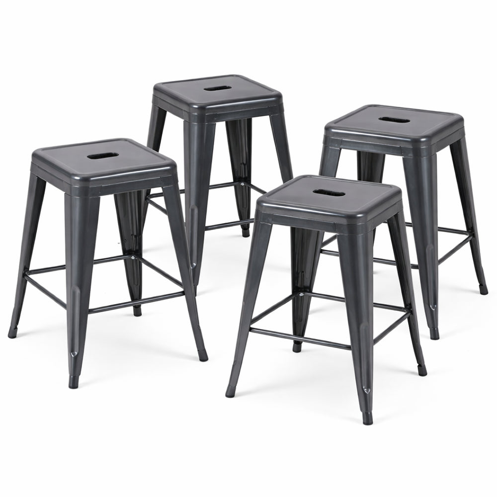 English Elm 24 Inch Backless Metal Counterstools Set of 4 Industrial Powder Coated Kitchen Bar Seats Gray B347P470436