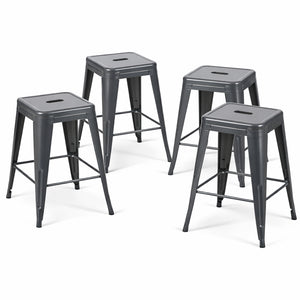 English Elm 24 Inch Backless Metal Counterstools Set of 4 Industrial Powder Coated Kitchen Bar Seats Gray B347P470436