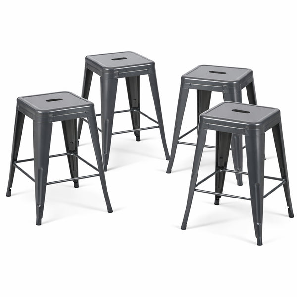 English Elm 24 Inch Backless Metal Counterstools Set of 4 Industrial Powder Coated Kitchen Bar Seats Gray B347P470436