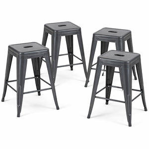 English Elm 24 Inch Backless Metal Counterstools Set of 4 Industrial Powder Coated Kitchen Bar Seats Gray B347P470436