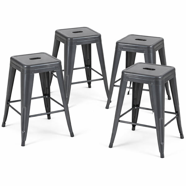 English Elm 24 Inch Backless Metal Counterstools Set of 4 Industrial Powder Coated Kitchen Bar Seats Gray B347P470436