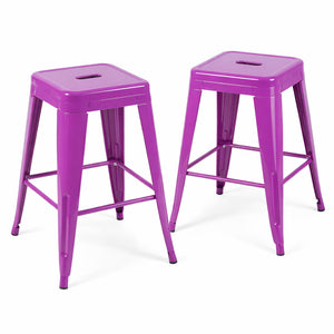 English Elm 24 Inch Backless Metal Counter Stools Set of 2 Industrial Kitchen Island Seating Purple B347P471075
