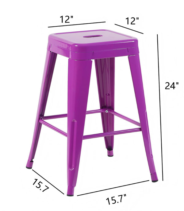 English Elm 24 Inch Backless Metal Counter Stools Set of 2 Industrial Kitchen Island Seating Purple B347P471075