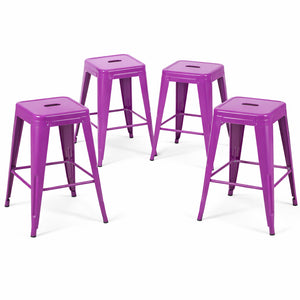 English Elm 24 Inch Backless Metal Counterstools Set of 4 Industrial Powder Coated Kitchen Bar Seats Purple B347P471079