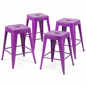 English Elm 24 Inch Backless Metal Counterstools Set of 4 Industrial Powder Coated Kitchen Bar Seats Purple B347P471079