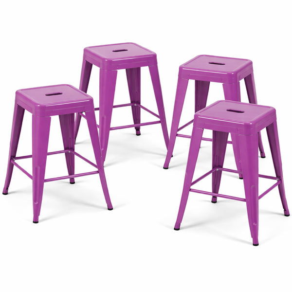 English Elm 24 Inch Backless Metal Counterstools Set of 4 Industrial Powder Coated Kitchen Bar Seats Purple B347P471079