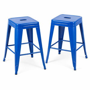 English Elm 24 Inch Backless Metal Counter Stools Set of 2 Industrial Kitchen Island Seating Blue B347P471085