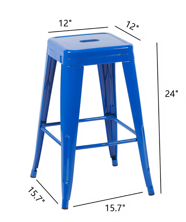 English Elm 24 Inch Backless Metal Counter Stools Set of 2 Industrial Kitchen Island Seating Blue B347P471085