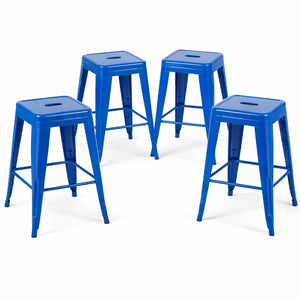 English Elm 24 Inch Backless Metal Counterstools Set of 4 Industrial Powder Coated Kitchen Bar Seats Blue B347P471096