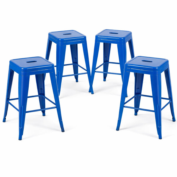 English Elm 24 Inch Backless Metal Counterstools Set of 4 Industrial Powder Coated Kitchen Bar Seats Blue B347P471096