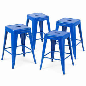 English Elm 24 Inch Backless Metal Counterstools Set of 4 Industrial Powder Coated Kitchen Bar Seats Blue B347P471096