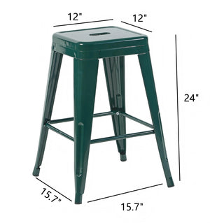 English Elm 24 Inch Backless Metal Counter Stools Set of 2 Industrial Kitchen Island Seating Green B347P471105
