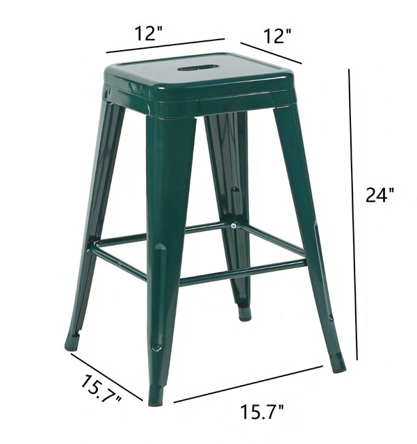 English Elm 24 Inch Backless Metal Counter Stools Set of 2 Industrial Kitchen Island Seating Green B347P471105