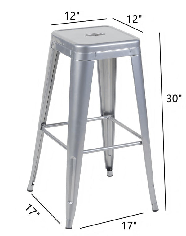 English Elm 30 Inch Backless Metal Counter Stools Set of 4 for Kitchen Island Bar or Cafe Antique Silver B347P472306