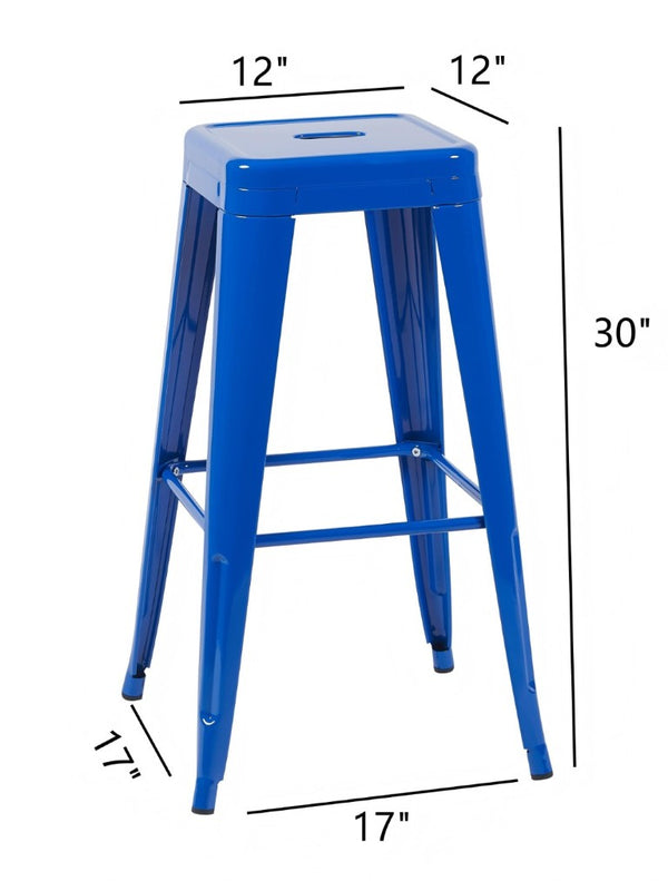 English Elm 30 Inch Backless Metal Counter Stools Set of 4 for Kitchen Island Bar or Cafe Blue B347P472317