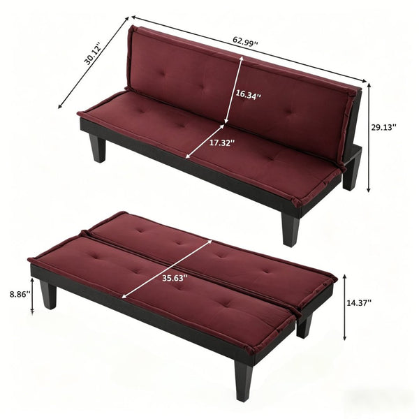 English Elm Convertible Futon Sofa Bed Faux Suede Upholstered Reclining Couch for Studio Apartments Red B347P505243