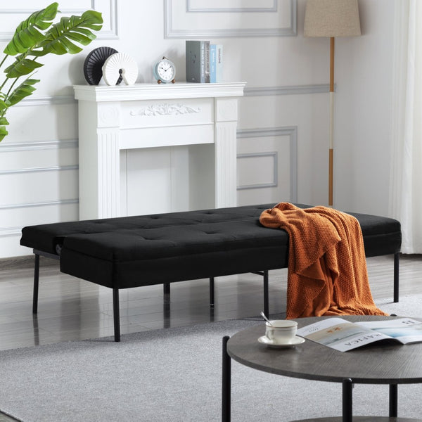 English Elm 69.88 Inch Metal Frame Futon Sofa Bed with Polyester Upholstery for Small Spaces B347P506089