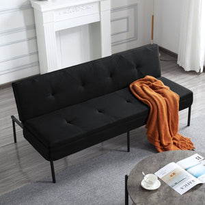 English Elm 69.88 Inch Metal Frame Futon Sofa Bed with Polyester Upholstery for Small Spaces B347P506089