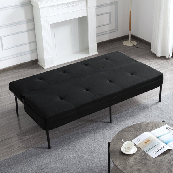 English Elm 69.88 Inch Metal Frame Futon Sofa Bed with Polyester Upholstery for Small Spaces B347P506089