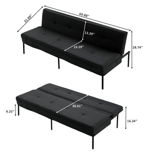 English Elm 69.88 Inch Metal Frame Futon Sofa Bed with Polyester Upholstery for Small Spaces B347P506089