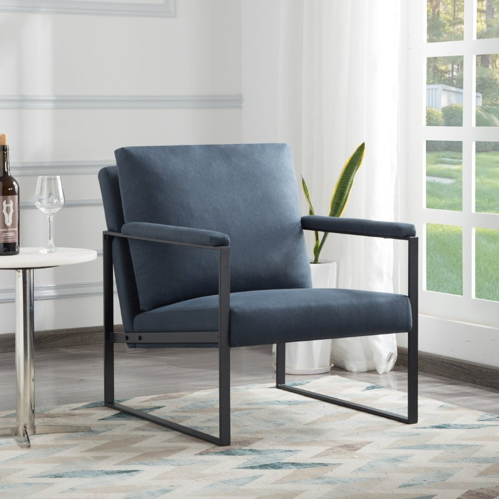 English Elm 26.8 Inch Linen Blend Accent Chair Metal Frame High Density Foam Padded Armchair for Living Room Blue B347P507305