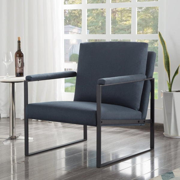 English Elm 26.8 Inch Linen Blend Accent Chair Metal Frame High Density Foam Padded Armchair for Living Room Blue B347P507305