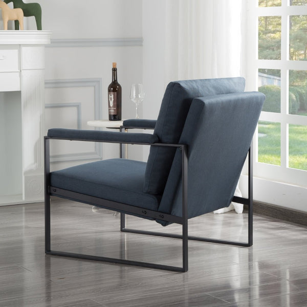 English Elm 26.8 Inch Linen Blend Accent Chair Metal Frame High Density Foam Padded Armchair for Living Room Blue B347P507305