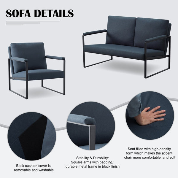 English Elm 26.8 Inch Linen Blend Accent Chair Metal Frame High Density Foam Padded Armchair for Living Room Blue B347P507305